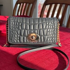 Coach Crosstown Crossbody black leather bag. Gold hardware. Style #35960